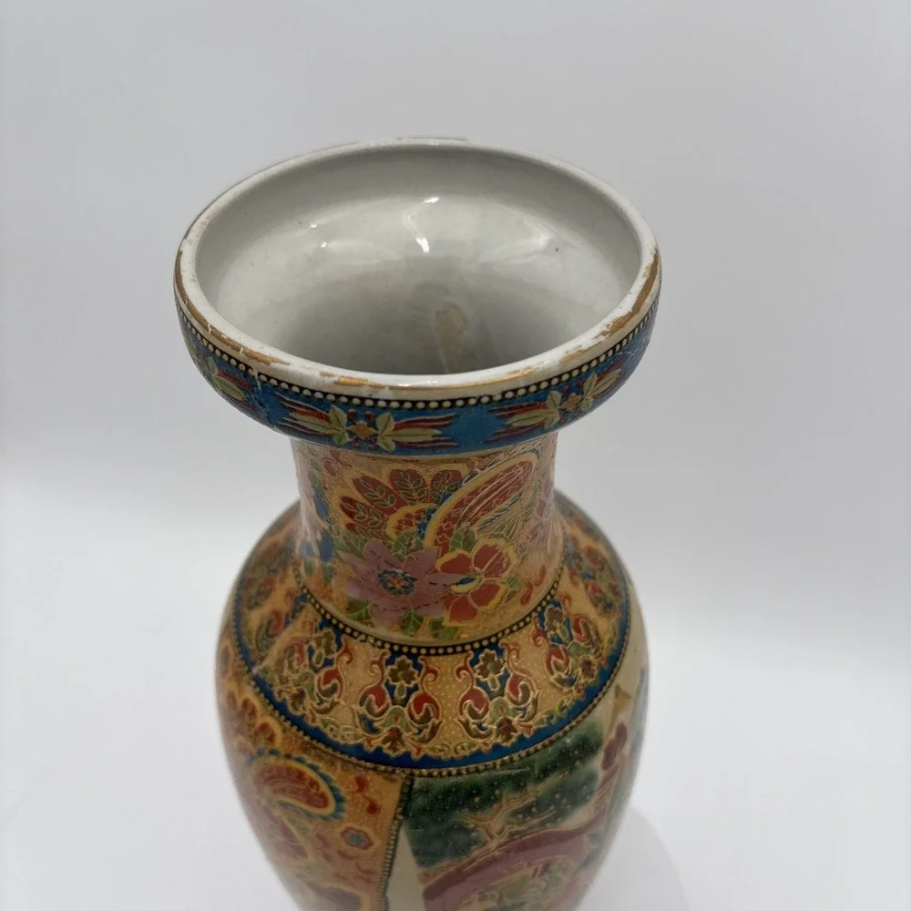 Vtg Hand Painted Satsuma Style Porcelain Vase -No Marking 14